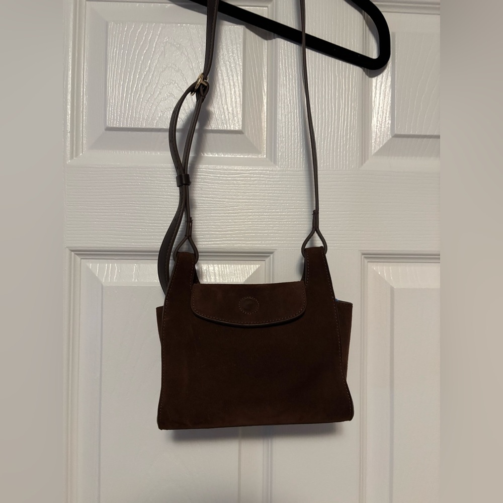 Cuyana Mini Double Loop Suede Crossbody Bag Chocolate Brown - Picture 10 of 12